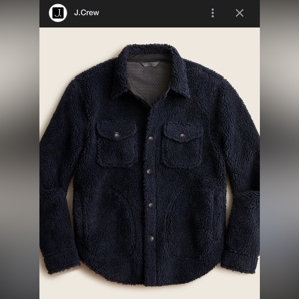NWT MENS L JCREW NORDIC SHERPA BUTTON DOWN NAVY BLUE